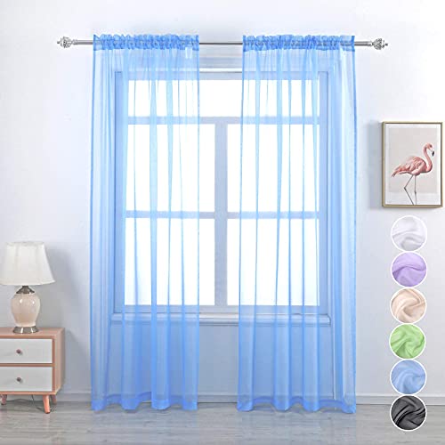 GYROHOME Lot de 2 voilages à Passe-Tringle, Filtre la lumière du Soleil, protège l'intimité en Polyester, pour Chambre à Coucher, terrasse, Bleu, 100 x...