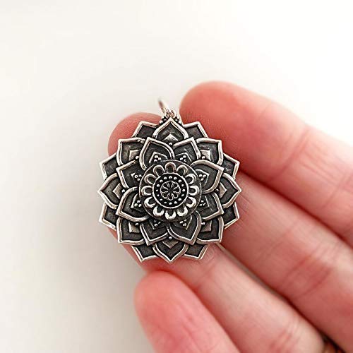 Miniatura 2 de Large Sterling Silver Lotus Mandala Charms  for Necklace Bracelet Pendant Charm  Spiritual Gifts for Women  Yoga Awakening Meditation Enlightenment