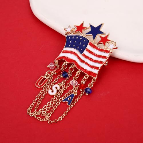 Image of 4th of July Brooches for Women American Flag Brooch Pins Red White and Blue USA Star Patriotic Brooches Independence Memorial Day 4th of July Outfits Accessories Jewelry Gifts