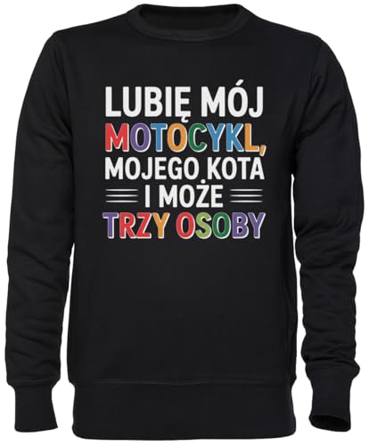 Sweat-shirt noir unisex Lubię Mój Motocykl avec motif chat et moto
