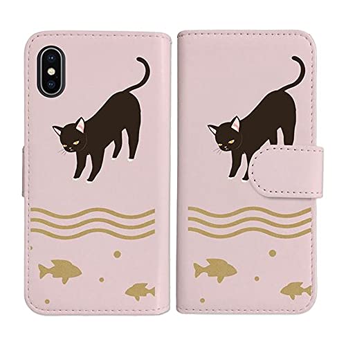 sslink iPhone17 Pro Max アイフォン17プロマックス 対応 手帳型 ピンク ケース 猫 ネコ 魚 ダイアリータイプ 横開き カード収納 フリップ カバー