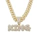Produktbild JOMYO Ice Out Kette, Cuban Link Chain, Personalisierte Hipster Zubehör, Hip-Hop-Legierung Halskette Mit Diamant Übertrieben Anhänger King Buchstaben (Color : Gold, Size : 45cm)