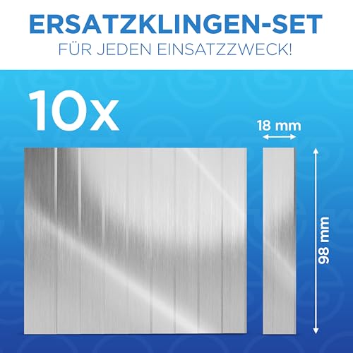 KISTEK® Ersatzklingen für Universalschaber 98-102mm [10 Stück] - Extra scharfe Federstahl-Klingen - Ideal als Ceranfeldschaber, Tapetenschaber, Kochfeldschaber - KISTEK® Schaber Ersatzklingen