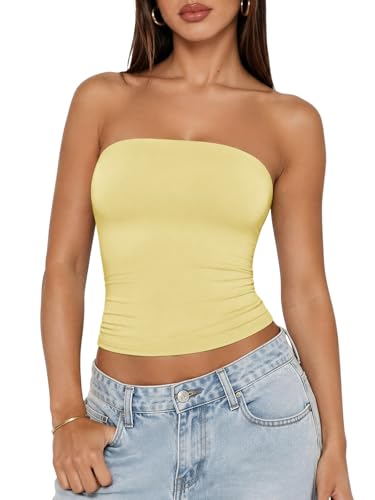 ATHMILE Women Butter Yellow Tank Tops Summer Sexy Going Out Double Lined Trendy Top Basic Outfits