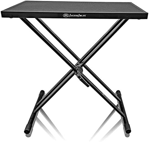 Portable DJ Table Stand by AxcessAbles with Double-X Braced Keyboard Stand and Vented Media Table Tray - Works as a Recording Mixer Stand Desk, DJ Booth or Synth Stand (MTS-01)