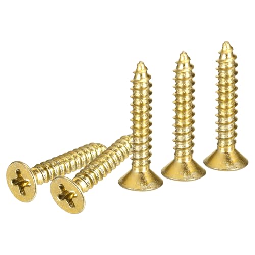 Tornillos de madera planos #6x3/4, 100 piezas, latón miniatura 1