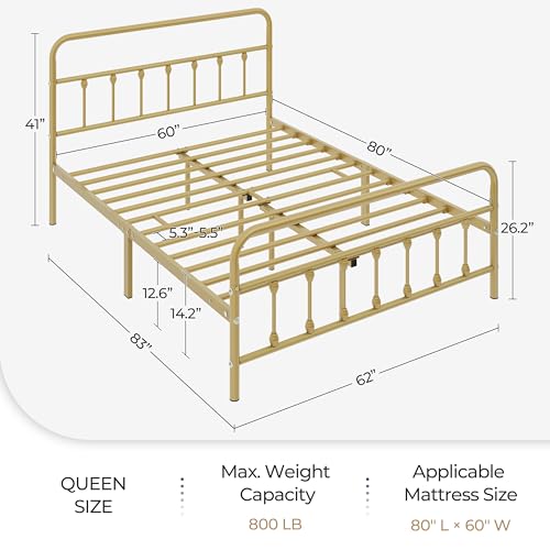 image for Yaheetech Classic Metal Platform Bed Frame Mattress Foundation with Vi
