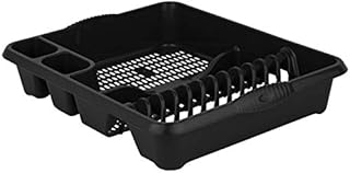 High Grade Large Plastic Dish Drainer Plate and Cutlery Rack Holder (Mid-Night Black)