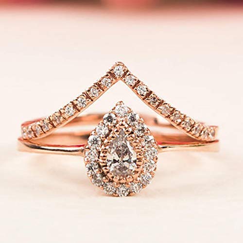 Halo Engagement and Chevron Ring Set Made of Solid Rose Gold 14K and Cubic Zirconia Stones Halo Engagement and Chevron Ring Set Made of Solid Rose Gold 14K and Cubic Zirconia Stones