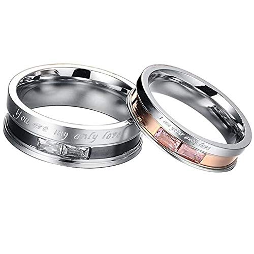 Alliance acier inoxydable zircone bague couple romantique anneau mariage gravé