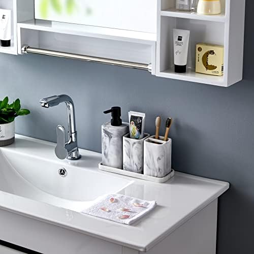 Toothbrush Holder, Marble Look Resin Toothpaste Makeup Brushes Razors Holder Vanity Bathroom Countertop Organizer Accessories Tumbler Stand, Toothbrush Cup Small, White