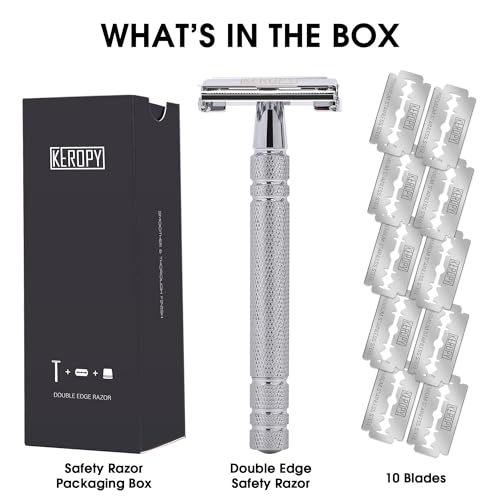 Double Edge Safety Razor with 10 Disposable Blades - Single blade double edge razor for men - Metal razor with Long Handle for close shave - Classic Clean Shave Single blade razor - Image 5
