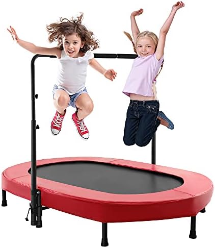 Aceshin Kids Trampoline Mini Rebounder with Adjustable Handle Foldable Trampoline for 2 Kids Toddler Indoor Outdoor Play Fitness Exercise Workout Max Load 220 lbs