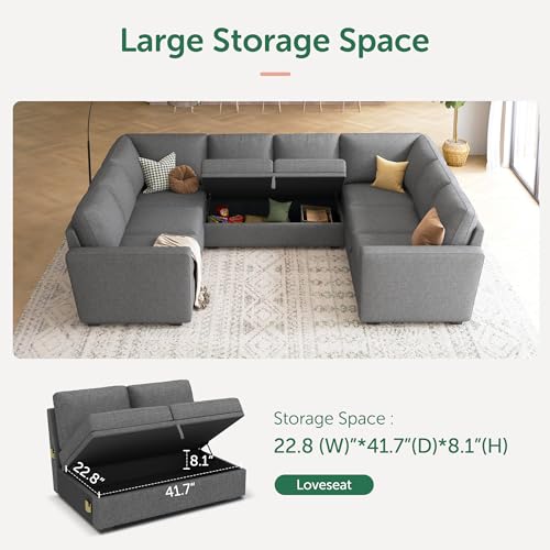 Image of HONBAY Sleeper Sectional Couch with Pull Out Bed, Modular Sleeper Sofa with Storage, U Shaped Sectional Couches for Living Room, Dark Grey