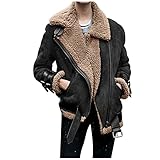 Kunstpelz Mantel Damen Lederjacke Damen Warm Winterjacke Mit Teddyfutter Revers Bomberjacke,Wildlederjacke Dicke Biker Motor ReißVerschluss Outwear