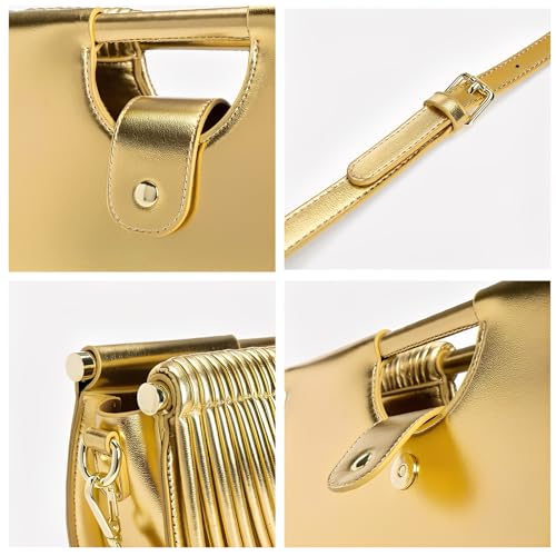 Image of Elegant Half Round Chinc Woven PU Leather Lou Top Handle Bag for Women Formal Evening Clutch Purses