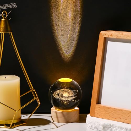 Image of Movdyka 3D Crystal Galaxy Ball Space Decor Lamp Science Astronomy Gifts for Kids, Laser Engraved Galaxy Model Universe Night Light Gift Idea for Graduation Mothers Day Christmas