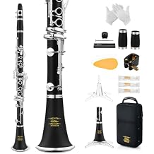 Eastar B Flat Clarinet for Intermediate Beginners, Upgraded Ebonite Bb Clarinet Silver-plated with 2 Barrels, 4C Mouthpiece, Hard Case, Cleaning Kit, ECL-400