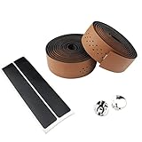DierCosy Durable Fahrradlenker Griffbänder Retro PU-Rennrad-Lenker-Band mit Bar-Stecker (braun)