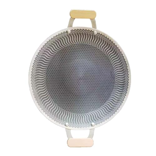 316 Stainless Steel Skillet with Handle,34cm 38cm Portable Round Cast BBQ Grill Pan,Nonstick Round Griddle Grill Pan for Indoor or Outdoor Grilling Silver-38cm