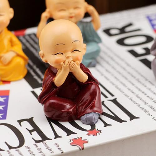 Image of Oblivion Buddha Monk Figurine Set - Multicolour Resin Decorative Showpiece with Traditional Straw Hats for Unique Gift, Home Decor, Indoor /Outdoor Garden, Car Dashboard (Buddha Without Cap)