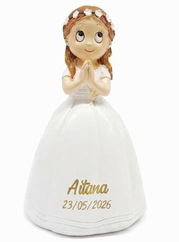 Figura Niña para Pastel de Comunión, Modelo REZANDO, Vestido Blan...