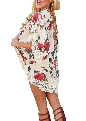 Camisunny – Blusa feminina de chiffon, estampada, estilo quimono, robe, saída de praia, 002-rose, L
