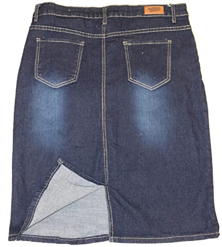 FGR Plus Size Women Knee high Stretch 32 Inches Waist 5 Pocket Denim Blue Skirt Size 12 Missy3
