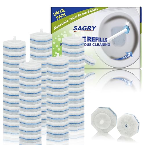 Sagry 50 Counts Disposable Toilet Bowl Wand Refills, 5X Cleaning Power Toilet Cleaner Refill Pads, Deep Cleaning, No Falling Apart, Fresh Fragrance, Compatible with Most Toilet Brushes
