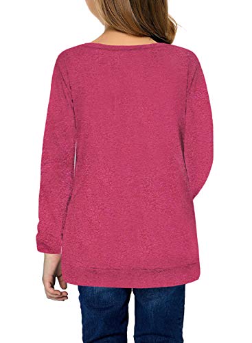 Image of Ecokauer Girls Casual Tunic Tops Knot Front Long Sleeve Loose Soft Blouse T-Shirt Size 4-13