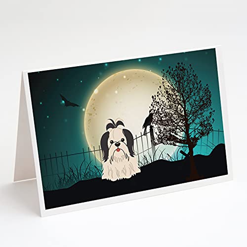 Caroline's Treasures BB2278GCA7P Halloween Scary Shih Tzu Black White Greeting Cards and Envelopes Pack of 8 Blank Cards with Envelopes Whimsical A7 Size 5x7 Blank Note Cards