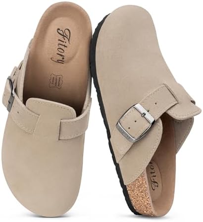 FITORY Women's Genuine Suede Clogs with Arch Support & Adjustable...