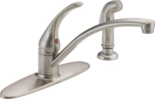 Vista 5 de Delta Foundations B4410LF - Grifo de cocina cromado con rociador lateral, contemporáneo de 4 agujeros, mango único, cromado