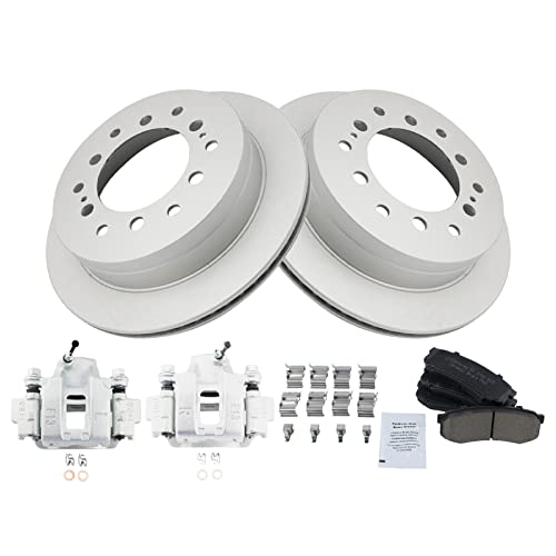 Image of TRQ Rear Brake Pad and Rotor Set Ceramic Coated Rotors Calipers