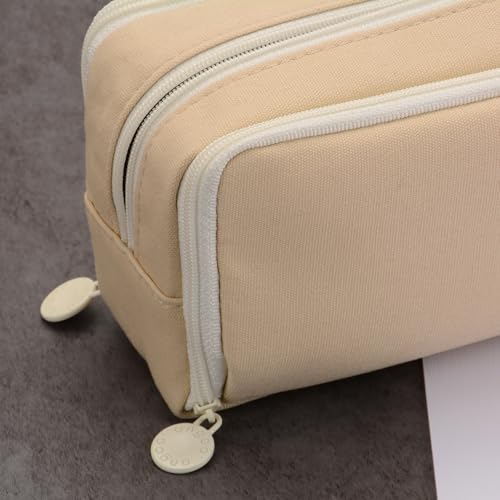 Image of Large Capacity Special Aesthetic Pencil Case Organizer with 3 Compartments, Big Preppy School Pencil Pouch Bag for Girls Women Adults, Pencil Holder Pen Pouch Cases (Khaki)