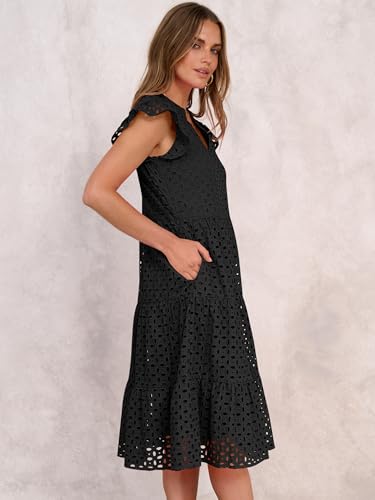 ANRABESS Womens 2025 Summer Midi Dress Hollow Out Eyelet Ruffle Sleeve V Neck Casual Flowy Tiered Beach Vacation Sundress4