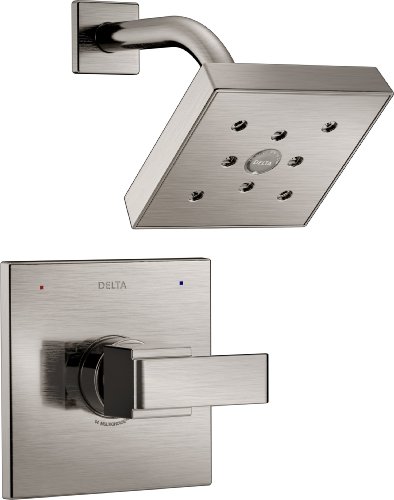 Delta Faucet Ara 14 Series Single-Function Shower Faucet Set, Single-Spray H2Okinetic Shower Head, Brushed Nickel Shower Faucet, Delta Shower Trim Kit, Stainless T14267-SS (Valve Not Included)