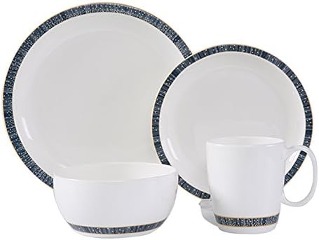 WhitePeony Alaska 16-Piece Classic Durable Bone China Dinnerware Set, Elegant, Service for 4