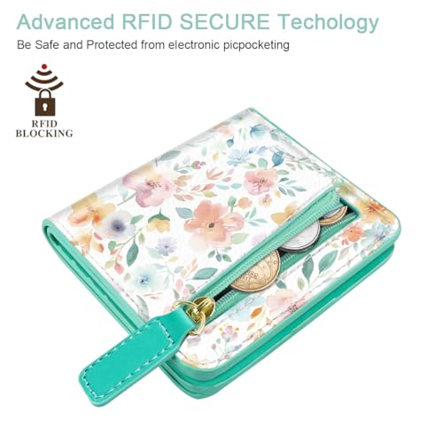 Image of Small Womens Wallet Thin Credit Card Holder Pocket Mini Purse | Ladies Compact Travel Wallets Women Slim RFID Blocking Bifold Pocket Card Holders for Travel & Daily Use Floral Female Wallet