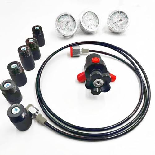 Image of Hydraulic Nitrogen Accumulator Charging Kit, Hydraulic Nitrogen Pressure Gauge Test Kit, WKQ Nitrogen Fill Kit, Gas Charge Tools with 7 Couplings, 3 Gauges & 1 Gas Hose