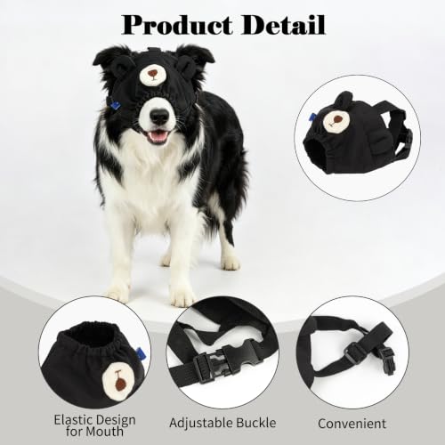 Image of NACOCO Dog Calming Cap Eye Mask Nylon Shading Pet Anxiety Mask Muzzle for Grooming Anti Car Sickness (Bear,S)