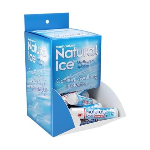 Mentholatum Natural Ice Cherry Flavor Medicated Lip Balm, Hydrating Lip Care for Dry, Chapped Lips, Moisturizing Formula with SPF 15 Helps Prevent Sunburn, Protection for Smooth, Soft Lips 48 Count Cover