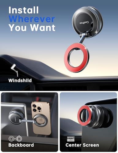 Image of Coolpow【Newest Vacuum Magnetic Phone Holder for Car Phone Holder Mount【Movable Vacuum Suction】 Magsafe Car Mount Cell Phone Holders for Your Car Accessories for Women Men for iPhone 17 16-red