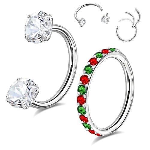 ONESING Horseshoe Nose Ring and Nose Hoop 16G Stainless Steel Hoop Nose Rings for Women Horseshoe Nose Piercings Jewelry for Septum Daith Tragus Helix Rook Eyebrow Lip Piercing Silver Clear CZ 8mm by ONESING - Used condition - US$6.76