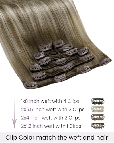 Image of LaaVoo Hair Extensions Clip Ins, For Wedding, 16 Inch | Light Brown Fading Into Platinum Blonde Ombre, 120g 7pcs, Clip On Extensions Human Hair, Silky, Seamless