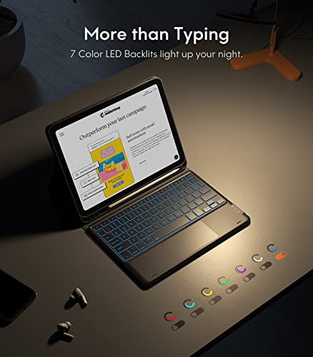 Chesona Touchpad Ipad 10Th Generation Case With Keyboard (10.9", 2022), 7 Color Backlight, Multi-Touch Trackpad, Flip Stand With Pencil Holder, 2 Bluetooth Channels, Black #TOP3