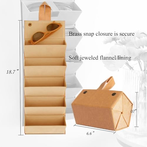 Image of Sunglass Case for Men or Women Hard Multi Eyeglasses Case Box Portable 5 Slot Glasses Organizer Holder Eyewear Bag (Light brown-camel inside)