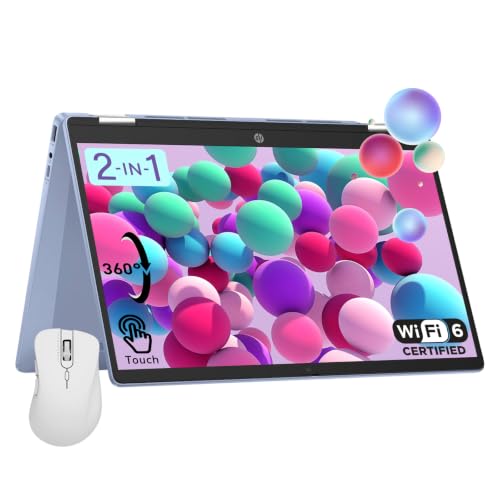 Image of HP 2-in-1 14 inch Touchscreen Chromebook Laptop, 4GB RAM, 64GB SSD, Sky Blue | Intel N100 4-core CPU, Gemini Advanced, HD IPS Display, Webcam w / shutter, HP Fast Charge, ChromeOS, w / Wireless Mouse