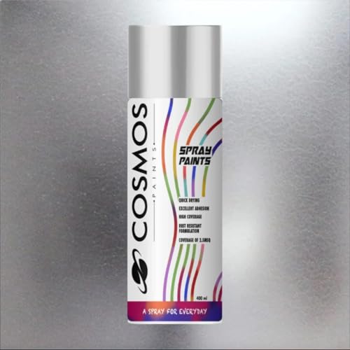 Image of Cosmos Paints Chrome Effect 318 Bright Chrome Spray Paint, Gloss Finish (400 Ml) | Quick Dry & No-Drip Wide Spray Cap System For Cars, Bikes & Metal, Wood, Plastic, Diy, Home Decor, Art & Craft