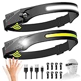 Stirnlampe Led Wiederaufladbar, Intelligenter Sensor Kopflampe COB XPE Superhell 230 °Flutlicht Scheinwerfer mit 5 Lichtmodi IPX4 Wasserdichte Stirnlampen mit Clips für Laufen Campen Wandern (2 Stück)